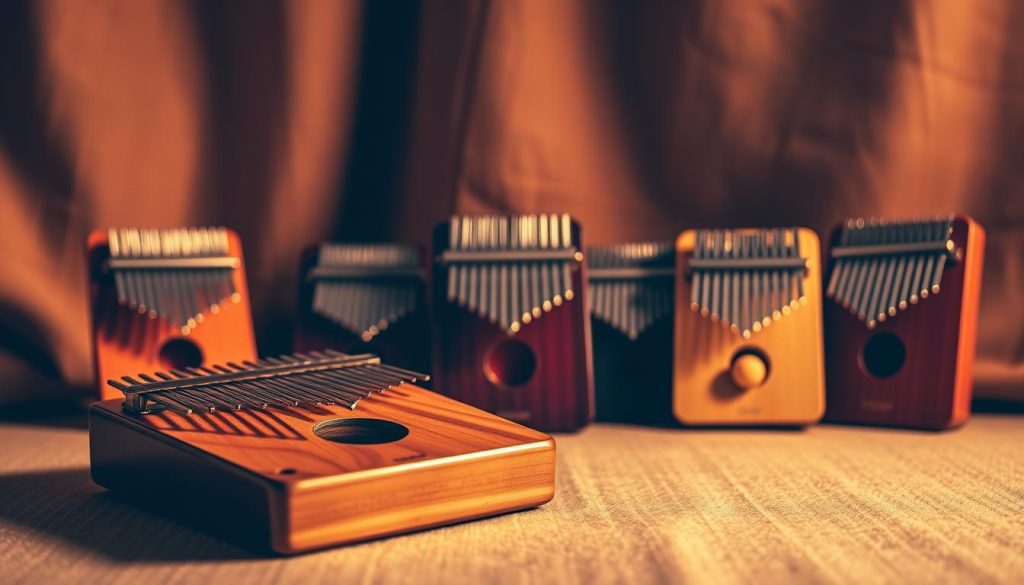 A detailed and artistic depiction of a Kalimba Gecko model, showcasing the instrument prominently in the foreground. The Kalimba, with its wooden body and metal tines, is displayed elegantly, reflecting warm light that highlights its craftsmanship. In the middle ground, several variations of the Kalimba Gecko models are arranged, each with unique designs and finishes, while incorporating subtle visual cues to differentiate them. The background is softly blurred, featuring a textured fabric surface that enhances the sophisticated atmosphere. The lighting is warm and inviting, creating a cozy and engaging mood. Capture the scene from a slightly elevated angle to provide depth and perspective, inviting the viewer to appreciate the beauty and detail of these popular Kalimba models. A detailed and artistic depiction of a Kalimba Gecko model, showcasing the instrument prominently in the foreground. The Kalimba, with its wooden body and metal tines, is displayed elegantly, reflecting warm light that highlights its craftsmanship. In the middle ground, several variations of the Kalimba Gecko models are arranged, each with unique designs and finishes, while incorporating subtle visual cues to differentiate them. The background is softly blurred, featuring a textured fabric surface that enhances the sophisticated atmosphere. The lighting is warm and inviting, creating a cozy and engaging mood. Capture the scene from a slightly elevated angle to provide depth and perspective, inviting the viewer to appreciate the beauty and detail of these popular Kalimba models.